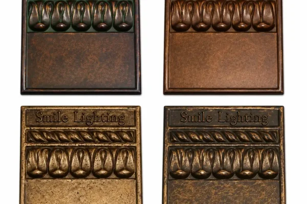 Metal Finish Samples with Smile Lighting Logo 1