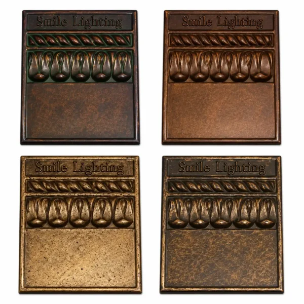 Metal Finish Samples with Smile Lighting Logo 1