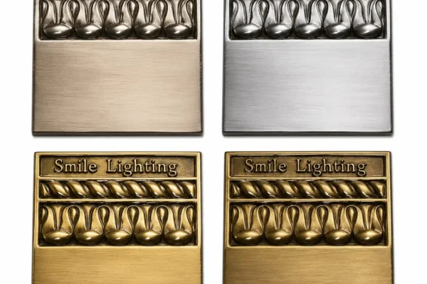 Metal Finish Samples with Smile Lighting Logo 3