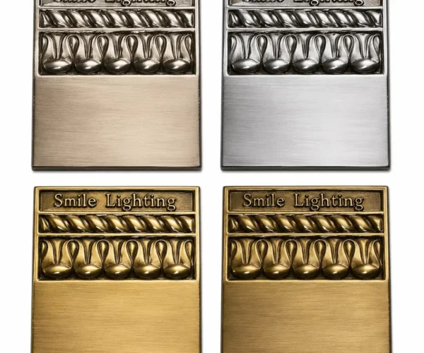 Metal Finish Samples with Smile Lighting Logo 3