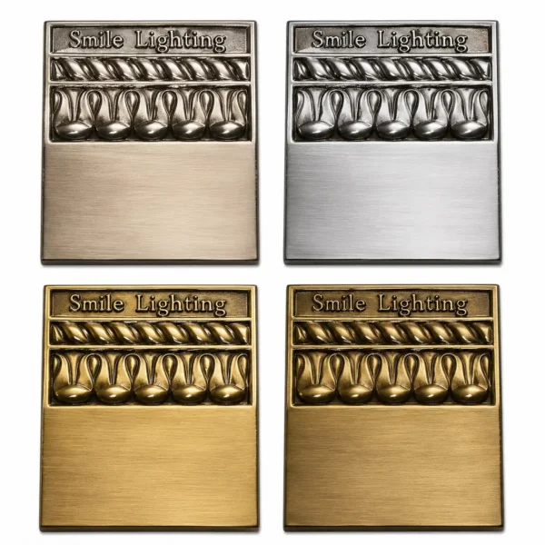 Metal Finish Samples with Smile Lighting Logo 3